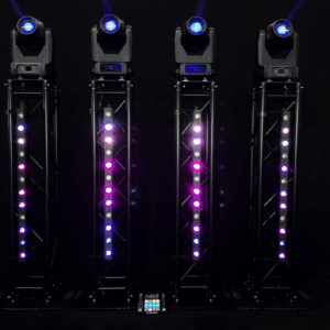 Lichtset 2: 4x Trusspaal 1.5m, Moving head, Ledbar en 1x wolfmix MK2