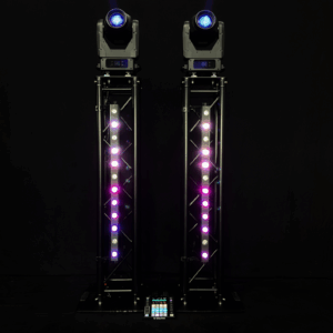 Lichtset 1: 2x Trusspaal 1.5m, moving head, LED bar & Wolfmix MK2